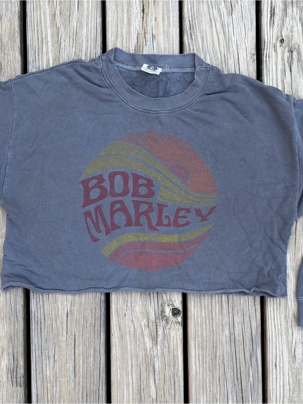Daydreamer Free People Gray Cropped Bob Marley Graphic Sweatshirt